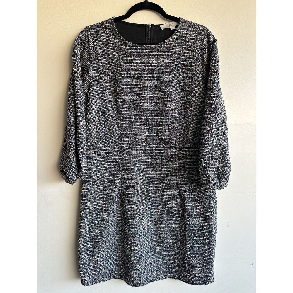 LOFT Size 8 Tweed Bouclé Shift Dress Multicolor 3/4 Sleeve Workwear